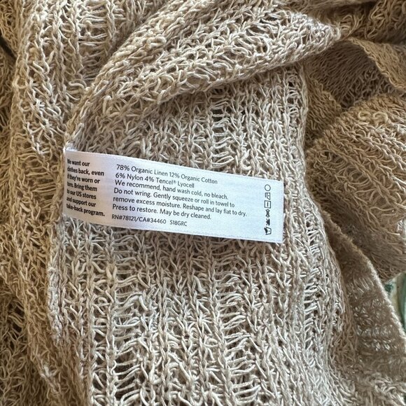 Women's M Eileen Fisher Duster Cardigan Sweater Beige Open Crochet Weave - Picture 6 of 9